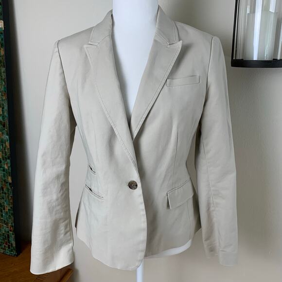 Banana Republic Petite Size 12P Blazer Jacket Beige 1 Button Cotton Career Work - Picture 3 of 13